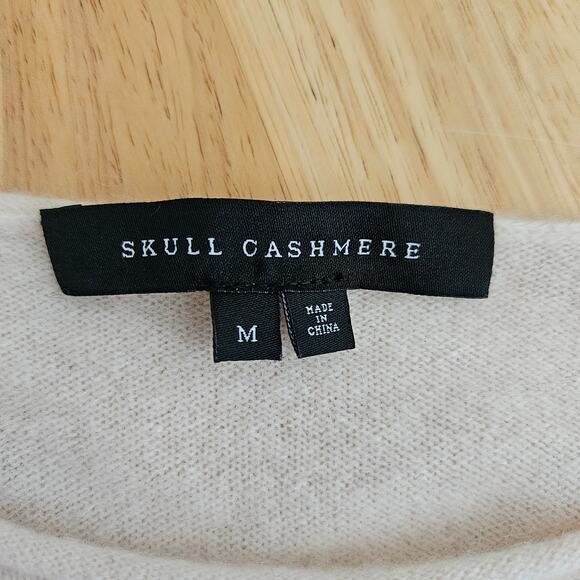 Skull Cashmere Slash Sleeve Sweater Cream Sz M FLAWS - Picture 4 of 16